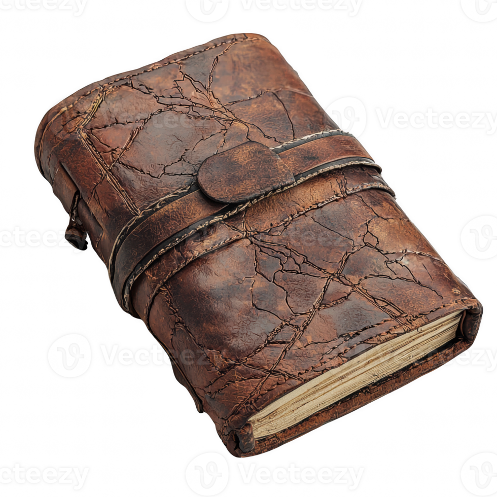 Vintage leather-bound journal with a rustic feel, perfect for recording memories. png