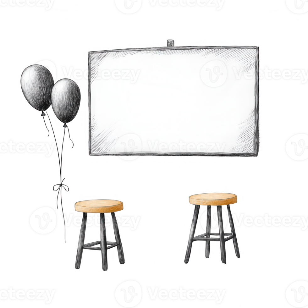 A blank canvas and stools create a playful setting for creativity and celebration. png