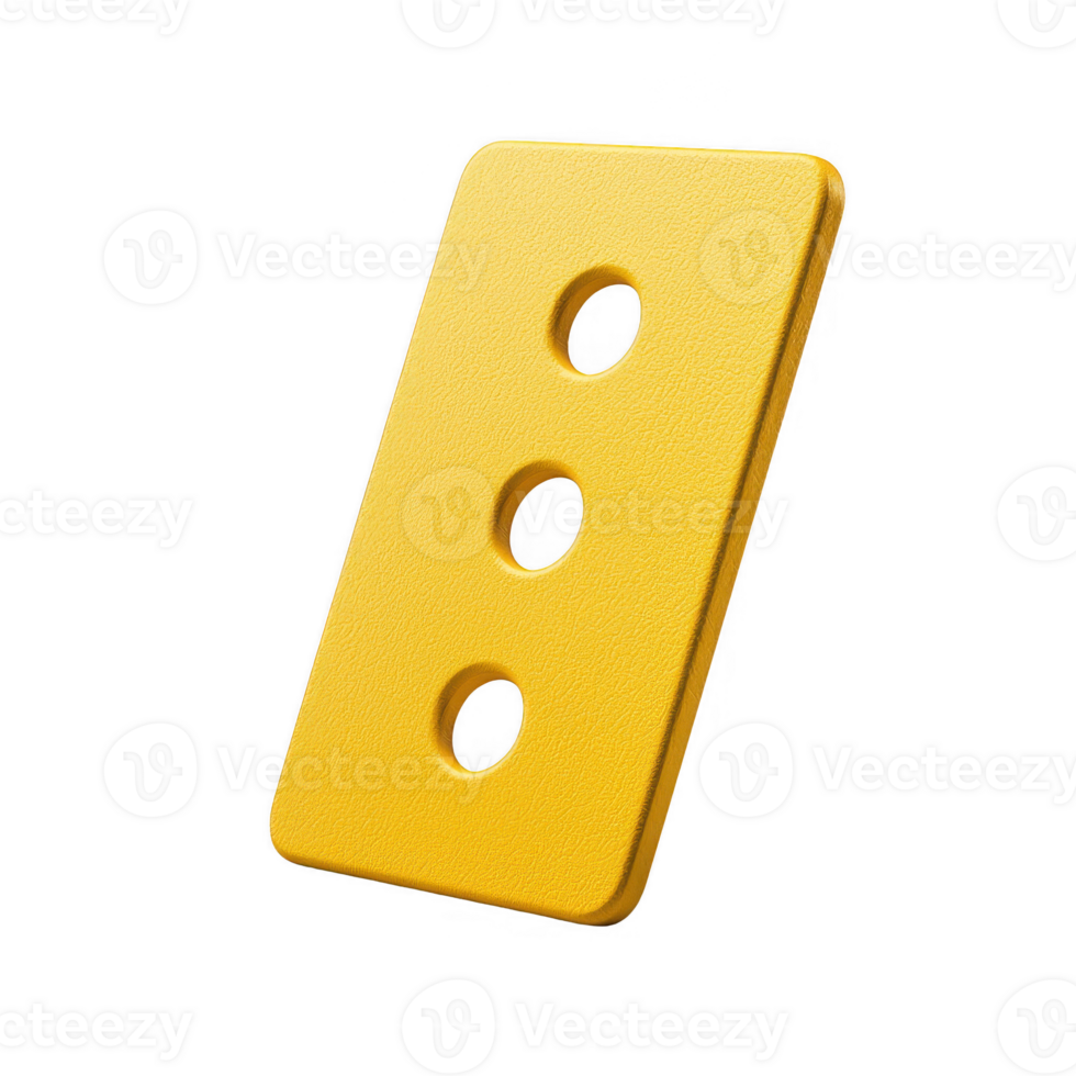 A bright yellow cheese slice featuring three holes, ideal for culinary themes. png