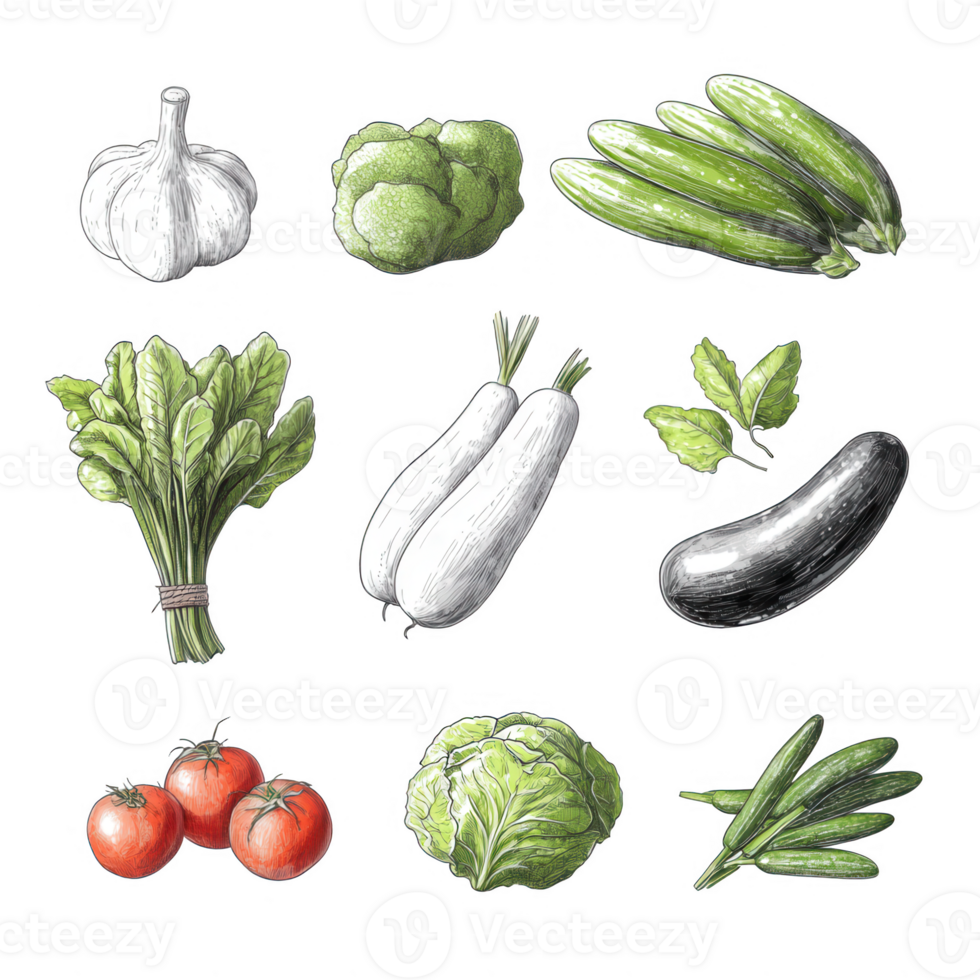 A colorful illustration of fresh vegetables, perfect for culinary and health themes. png