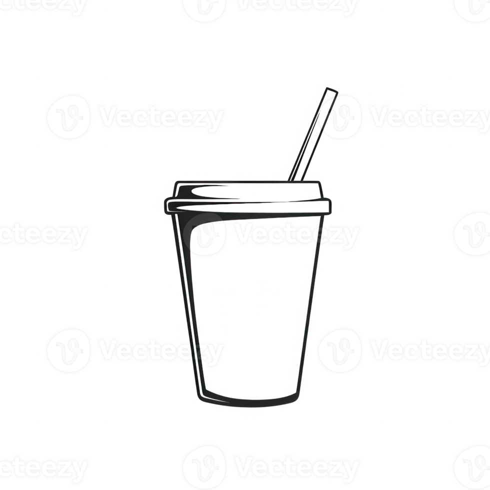A minimalist line drawing of a clear beverage cup with a straw for design use. png