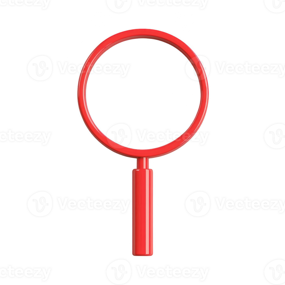 A red magnifying glass symbolizing search and exploration in digital spaces. png