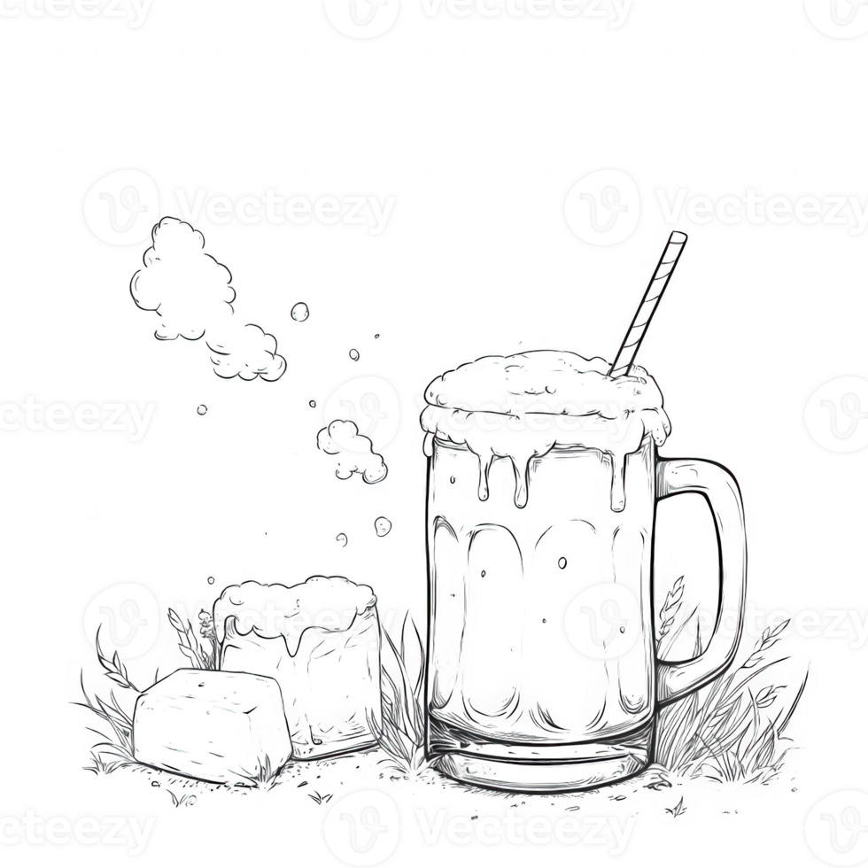 A refreshing glass of iced beer with ice cubes, perfect for a hot summer day. png