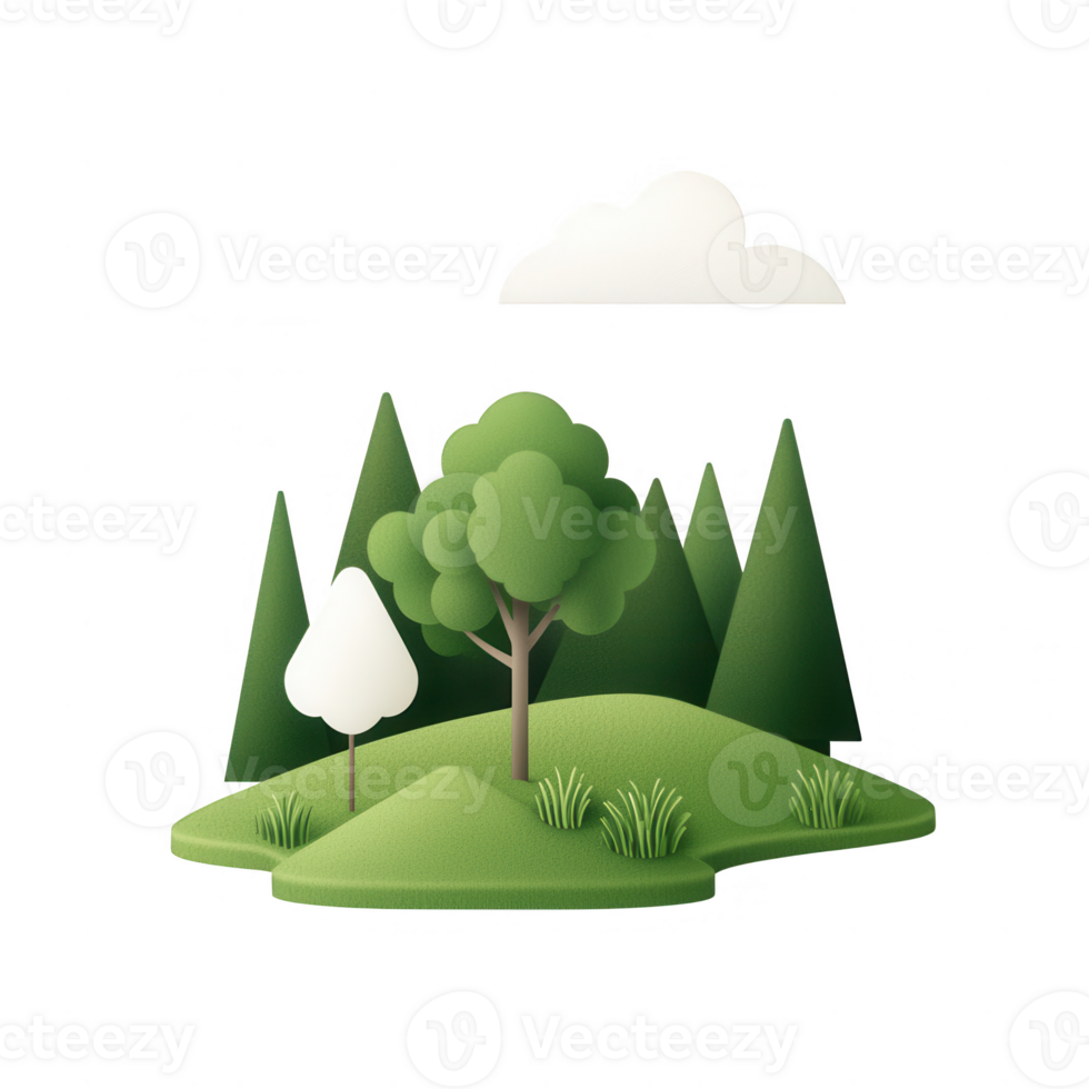A serene landscape featuring lush trees and gentle hills under a clear sky. png