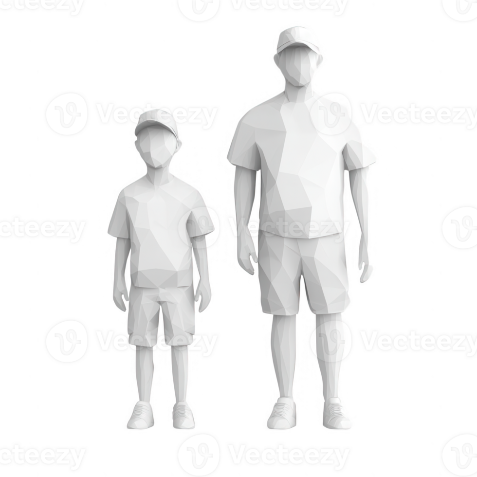 Abstract polygonal figures of a child and adult in a minimalistic style. png