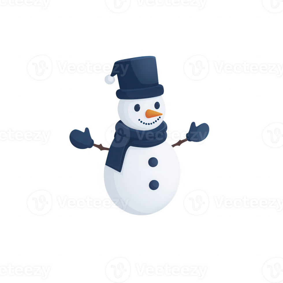 Cute snowman wearing a top hat and scarf, perfect for winter celebrations and holidays. png