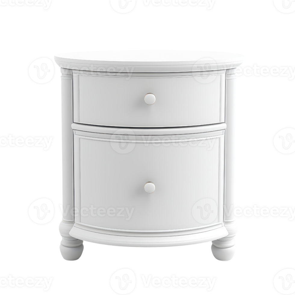 Stylish white nightstand with two drawers for modern bedroom decor. png