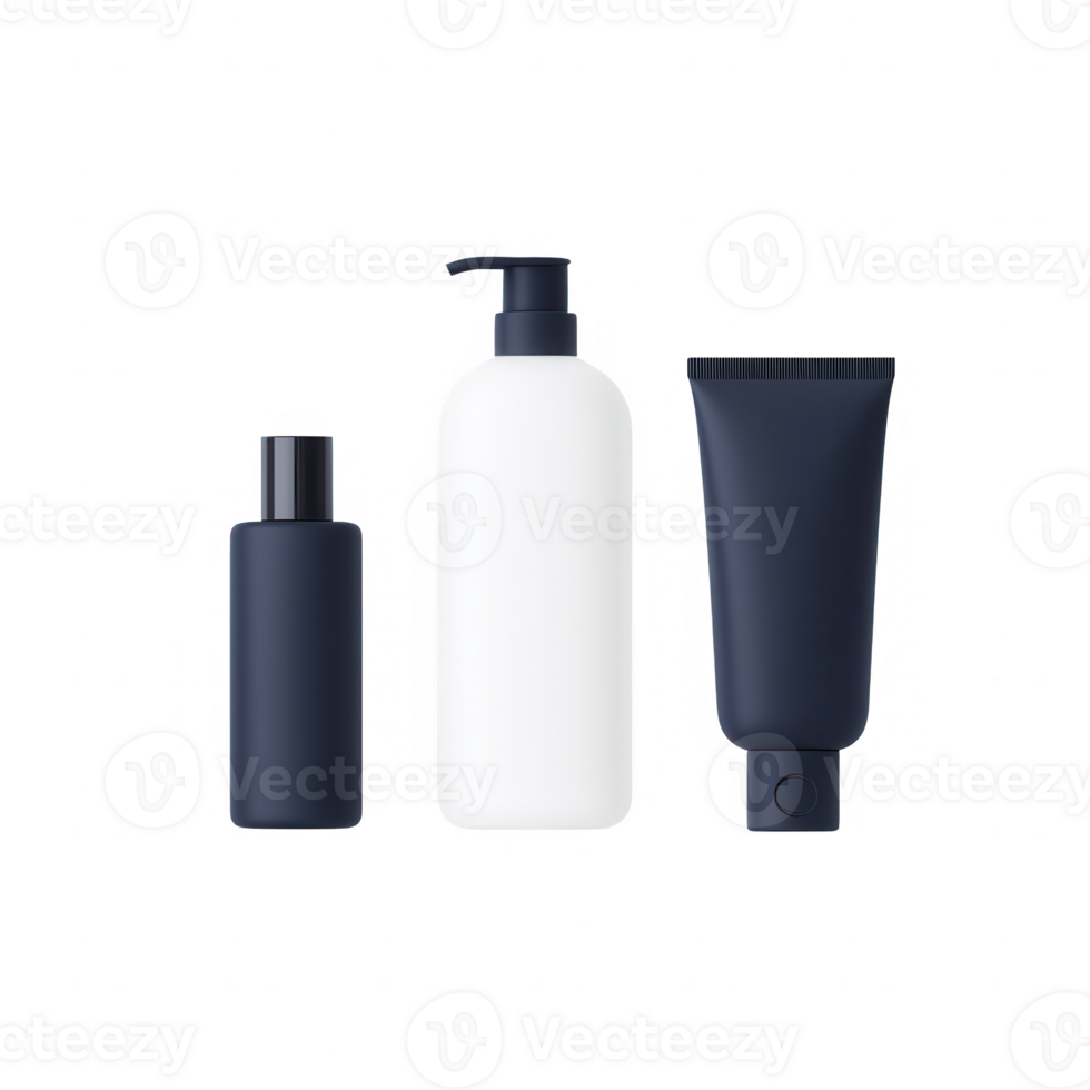 Minimalist cosmetic bottles in elegant design for skincare or beauty routines. png