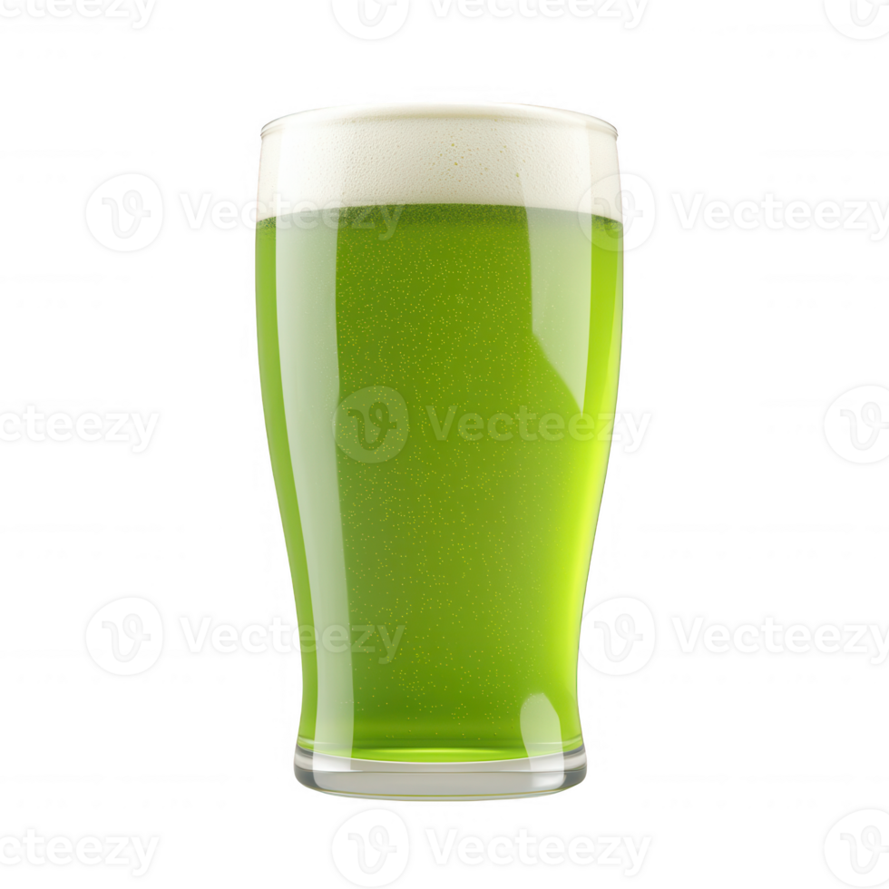 Refreshing green beverage in a classic pint glass with frothy foam on top. png