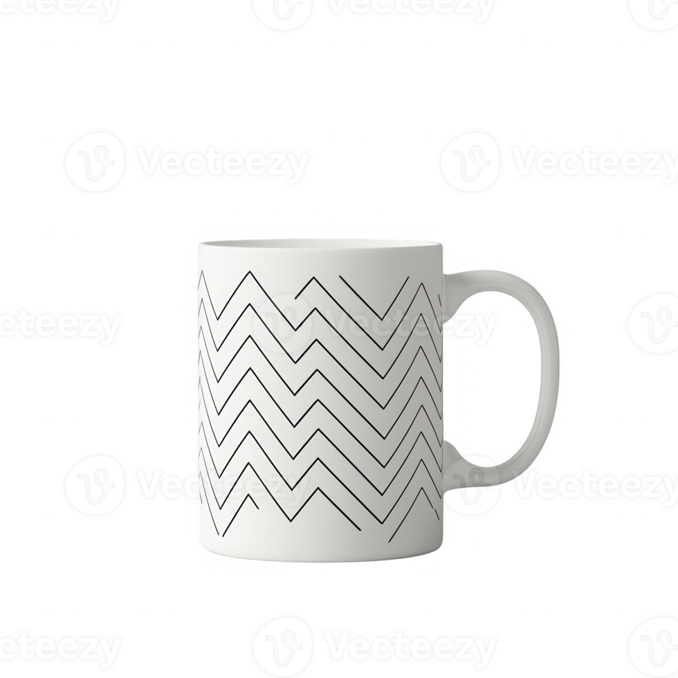 Stylish white mug with zigzag pattern, perfect for coffee or tea lovers. png