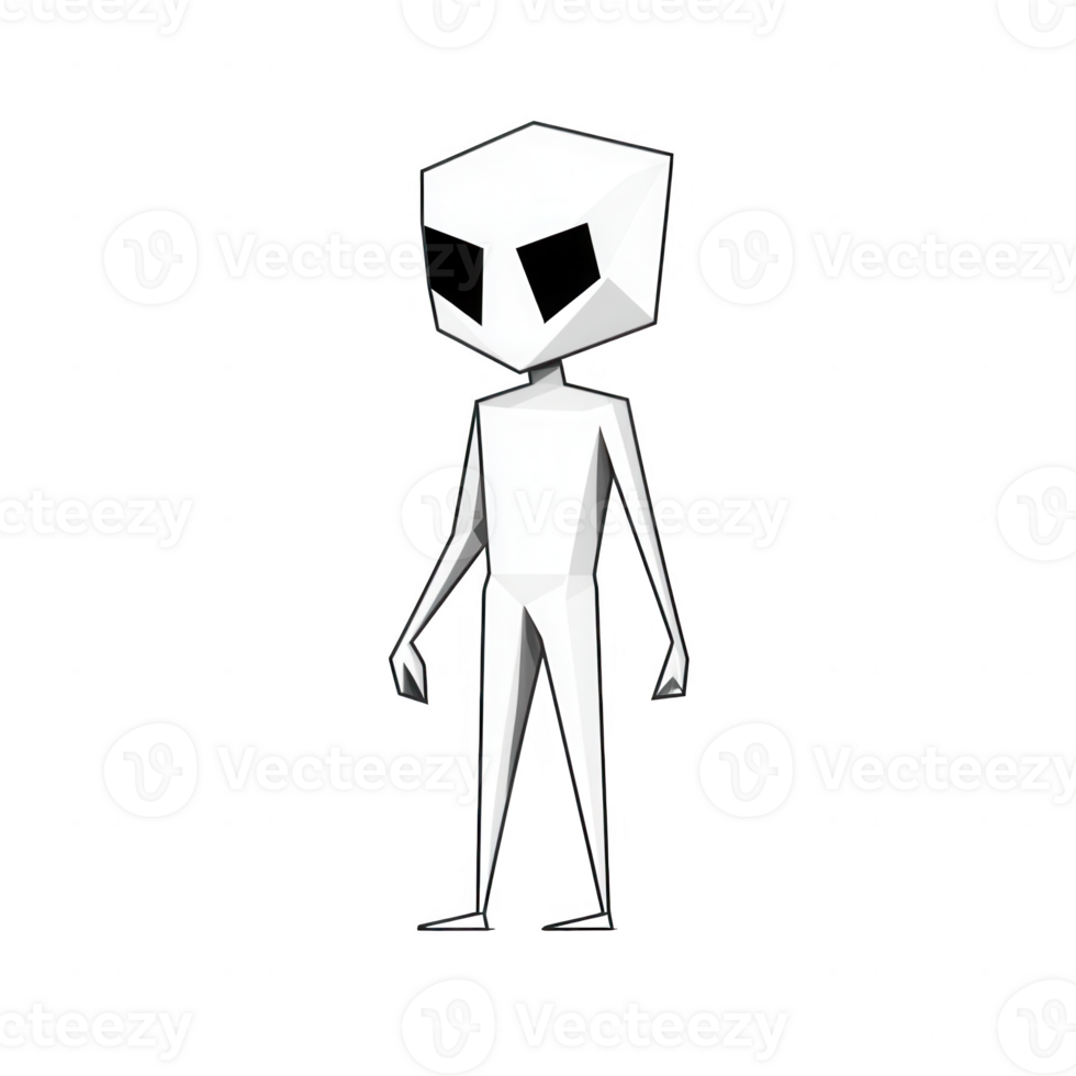 Stylized polygonal alien character design with distinctive features. png