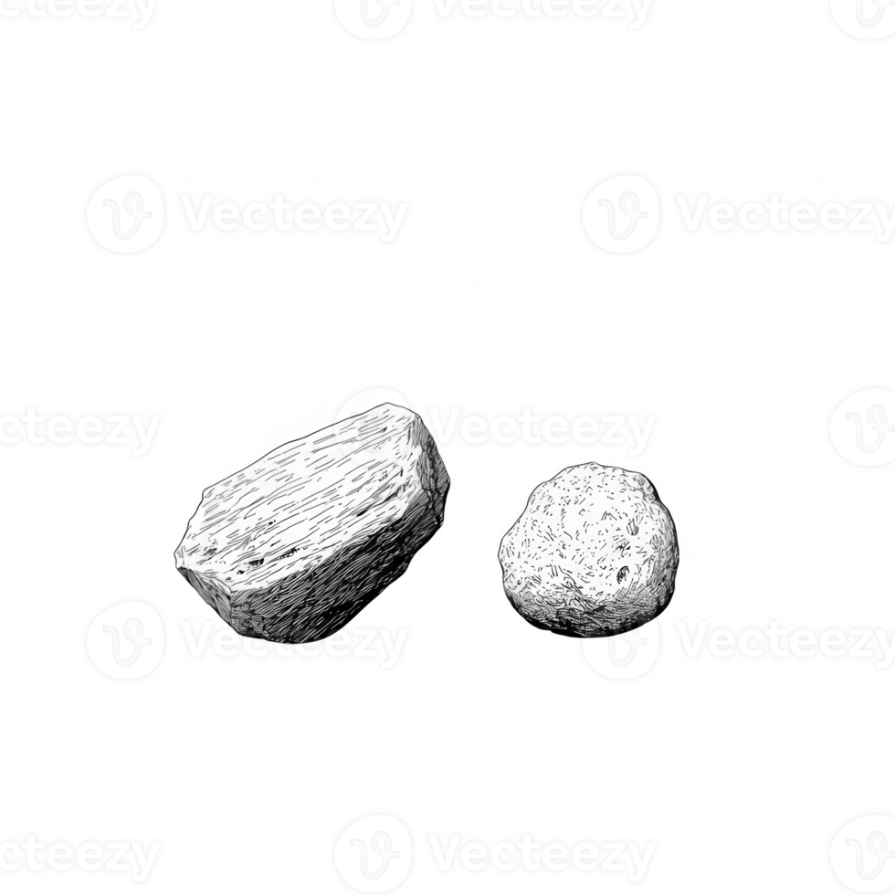 Two different mineral rocks showcasing unique textures and shapes. png