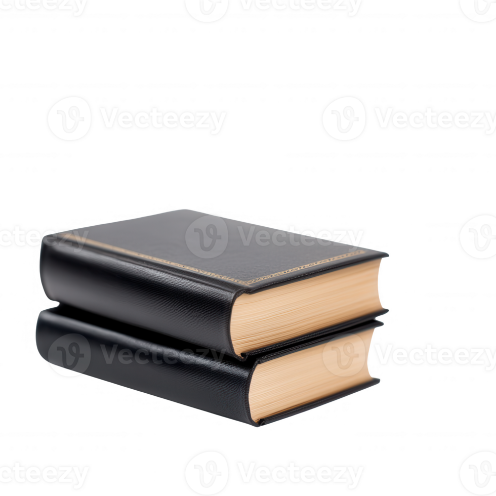 Two black hardcover books stacked on top of each other, ideal for educational themes. png