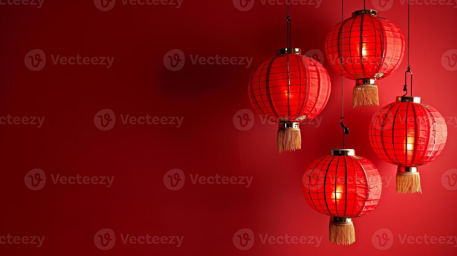 Elegant red lanterns against a deep crimson background photo