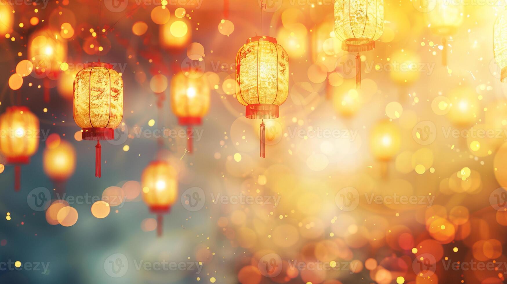 Glowing chinese lanterns at night, festive celebration and warm atmosphere photo