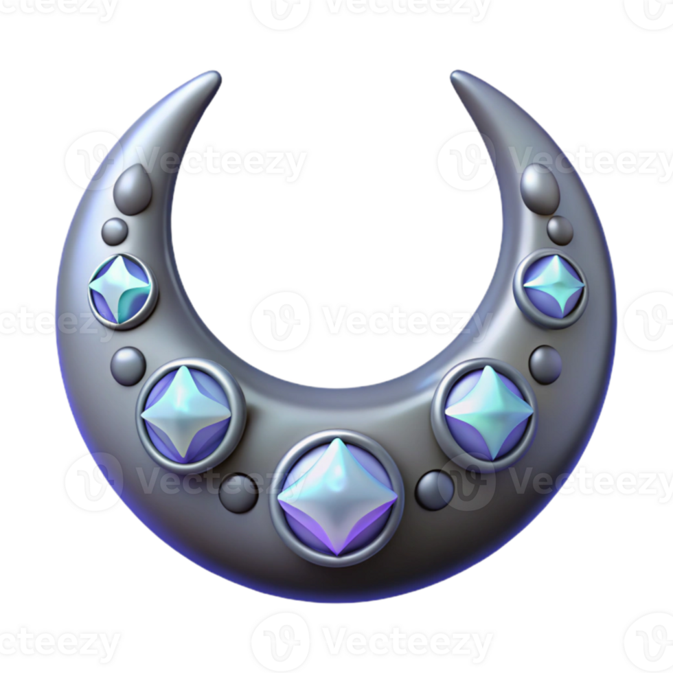 Crescent Moon Adornment with Gemstones 3D Render png