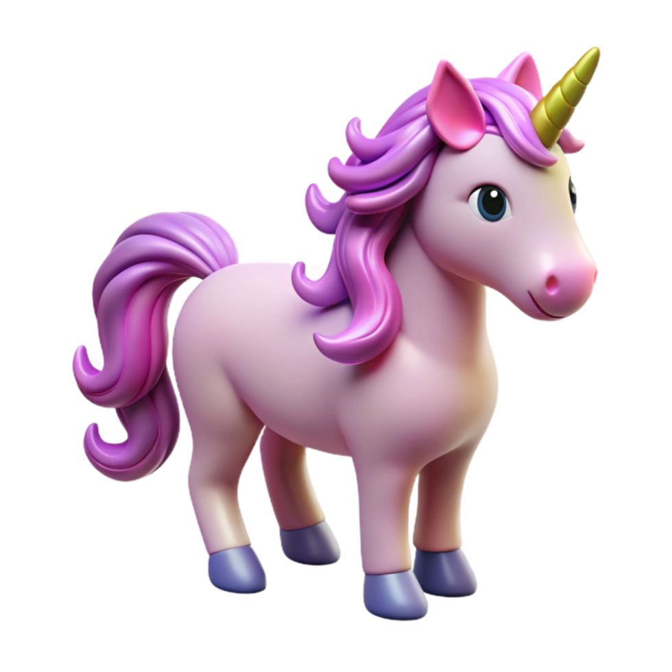 Adorable Pink Unicorn 3D Render of Mythical Creature png