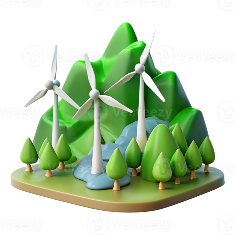 Green Energy Wind Turbines and Mountain Landscape png