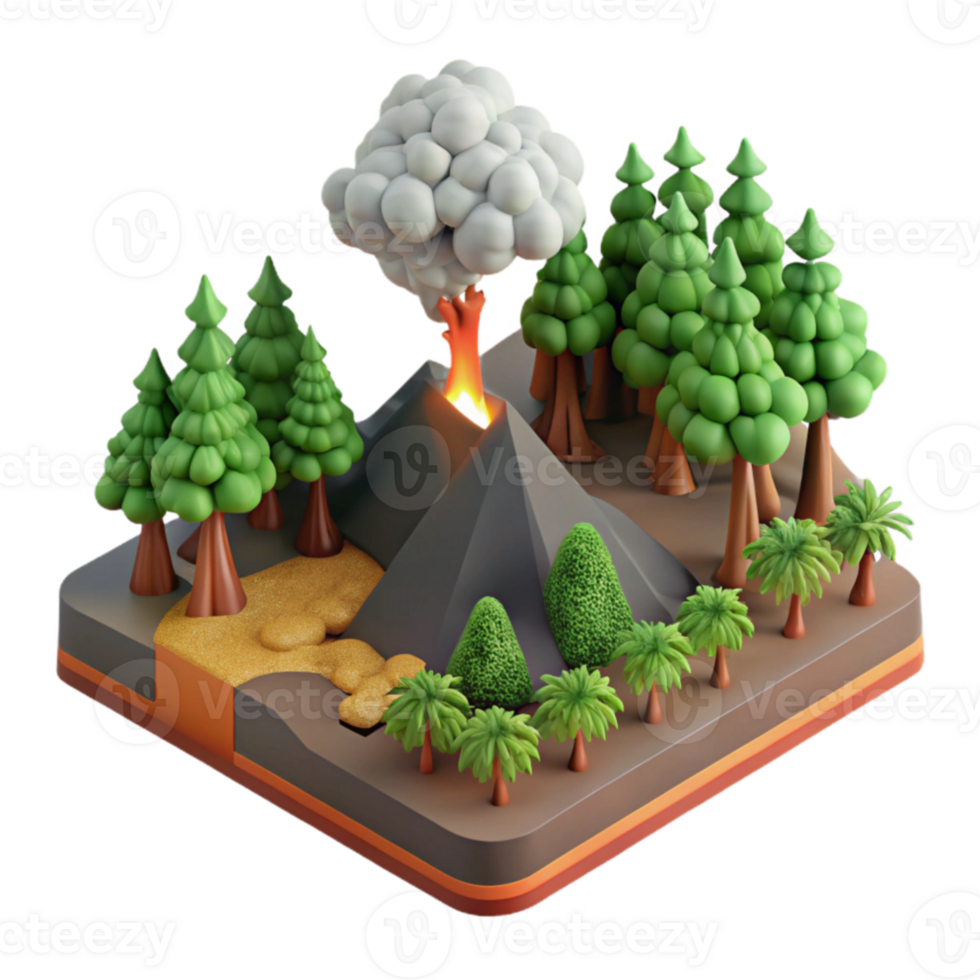 Volcanic Eruption in a Forest 3D Render png