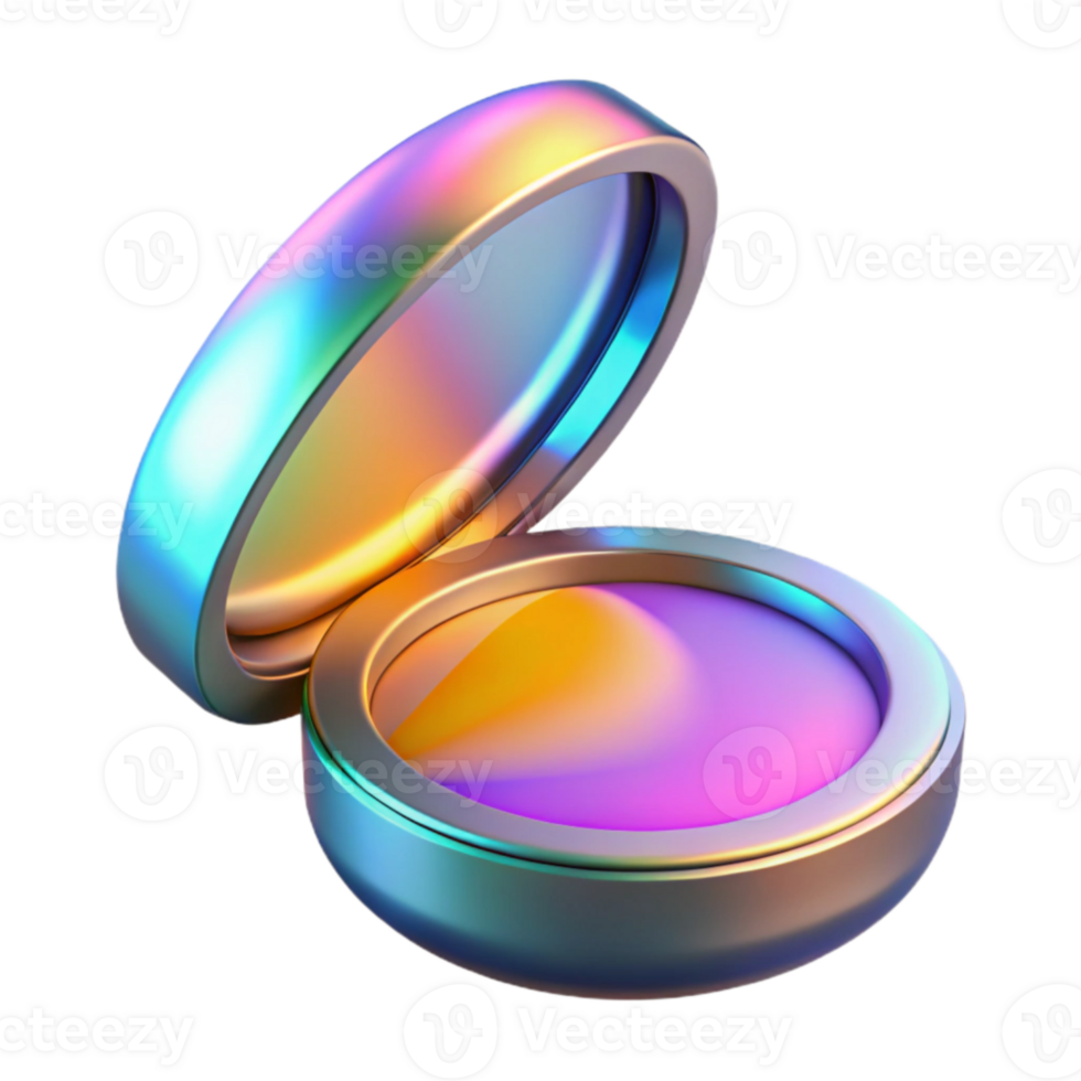 Iridescent Compact Holographic Cosmetic Case, 3D Render png