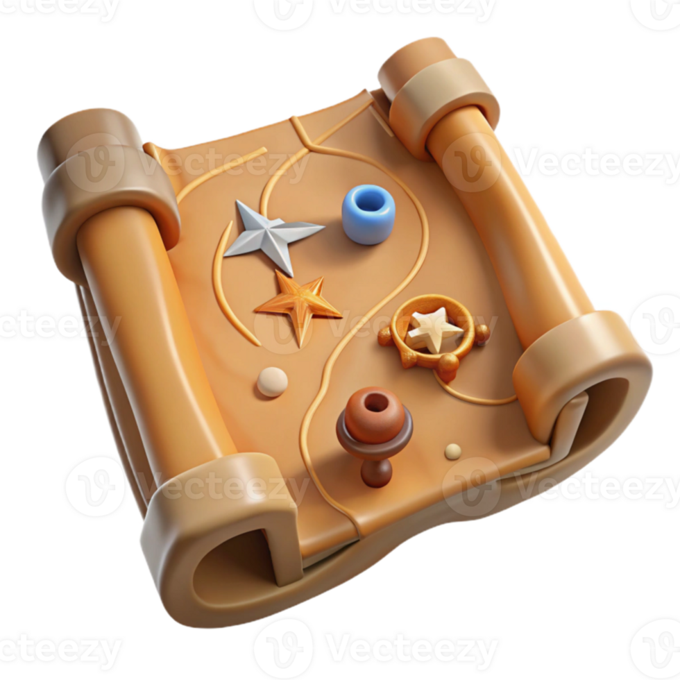 Enchanted Scroll 3D Render of a Magical Map png