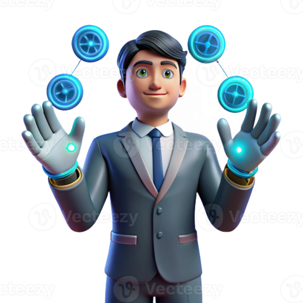 Future Businessman Innovative Tech, Digital Interface, 3D Model png