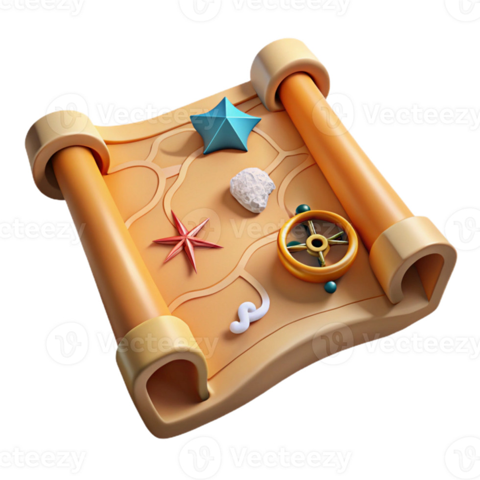 3D Scroll Treasure Map Seafaring Adventure, Ocean Exploration Game png