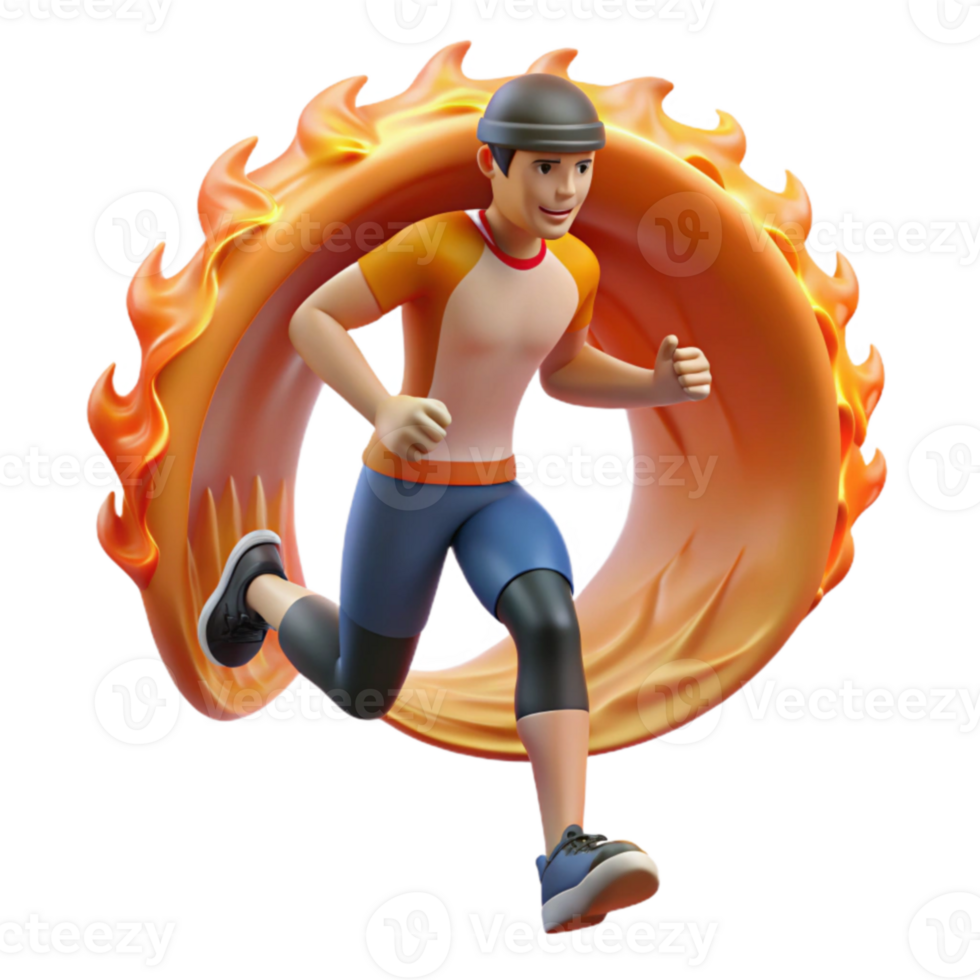 Athlete Running Through Fire Ring 3D Animation png