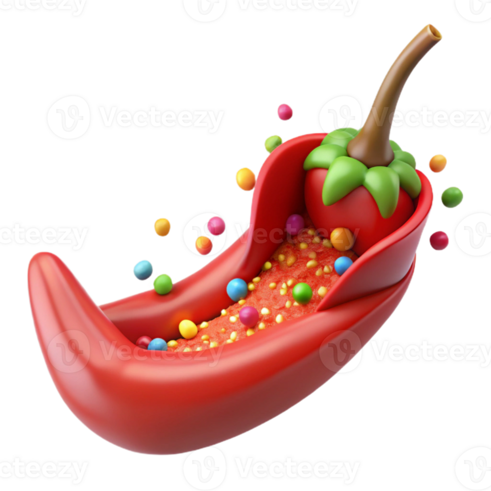 3D Render of Red Chili Pepper Filled with Colorful Candies png