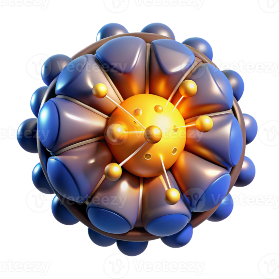 Abstract 3D Sphere Geometric, Orb, Molecular, Design, Shiny, Golden, Blue, Metallic, Abstract Art, Digital Illustration png