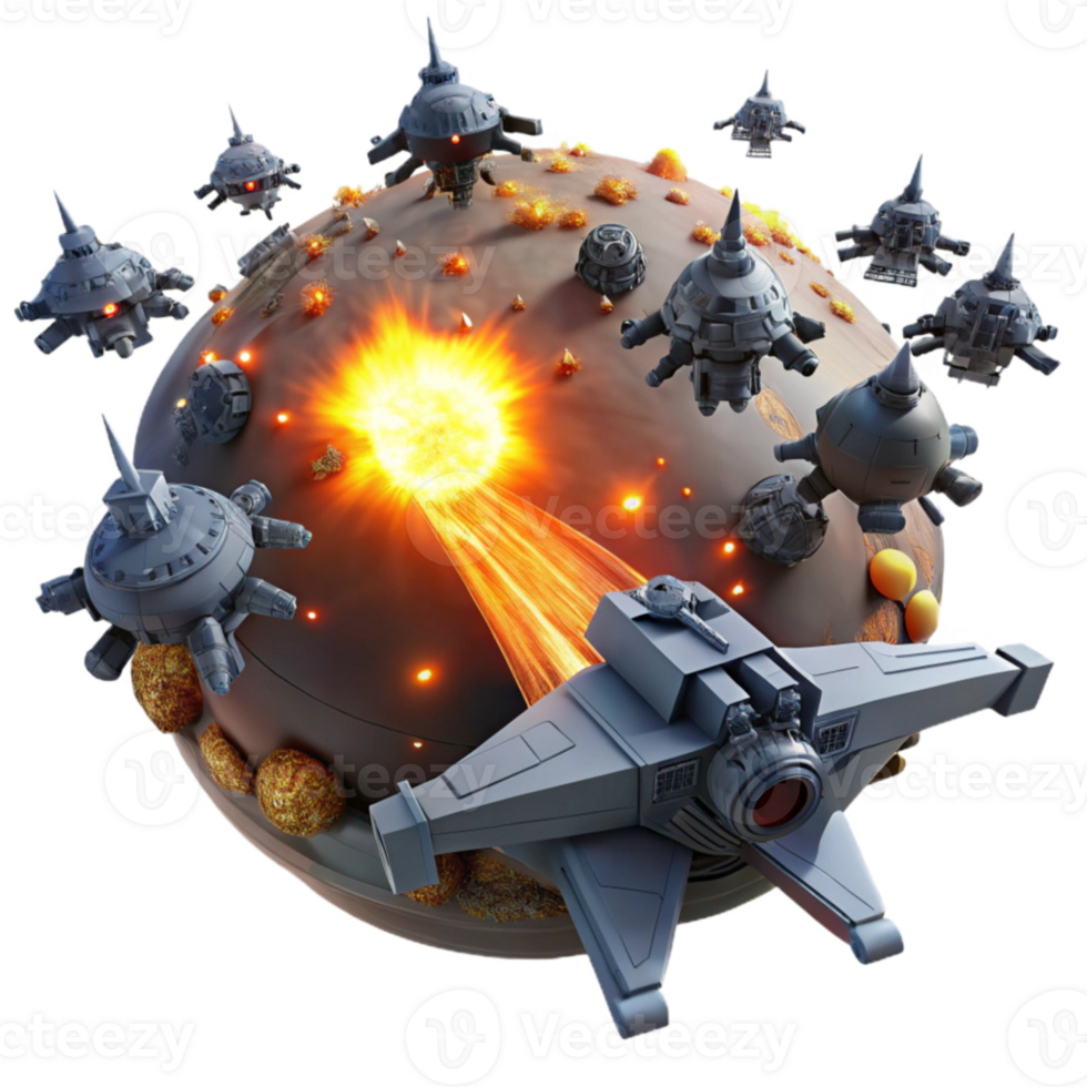 Spaceship Attacking Exploding Planet Sci-Fi Combat Scene png
