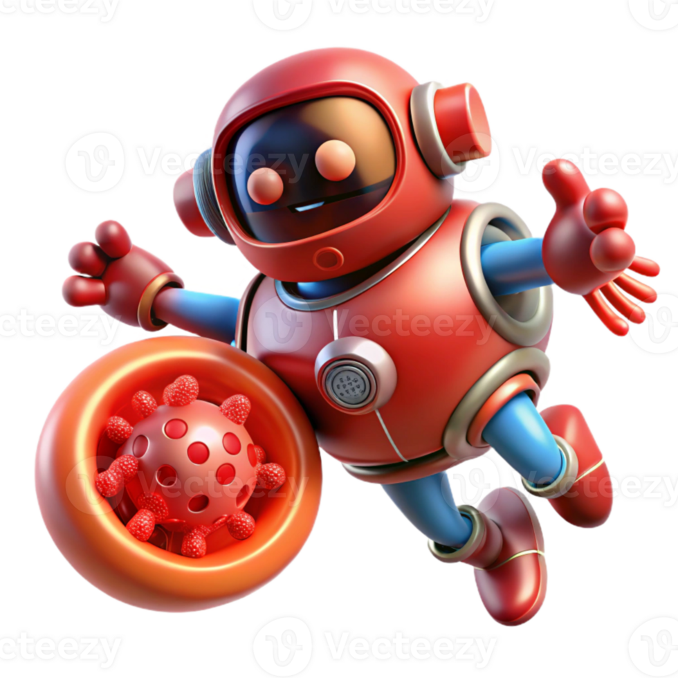 Robot Defeating Virus 3D Render of a Futuristic Fight Against Infection png
