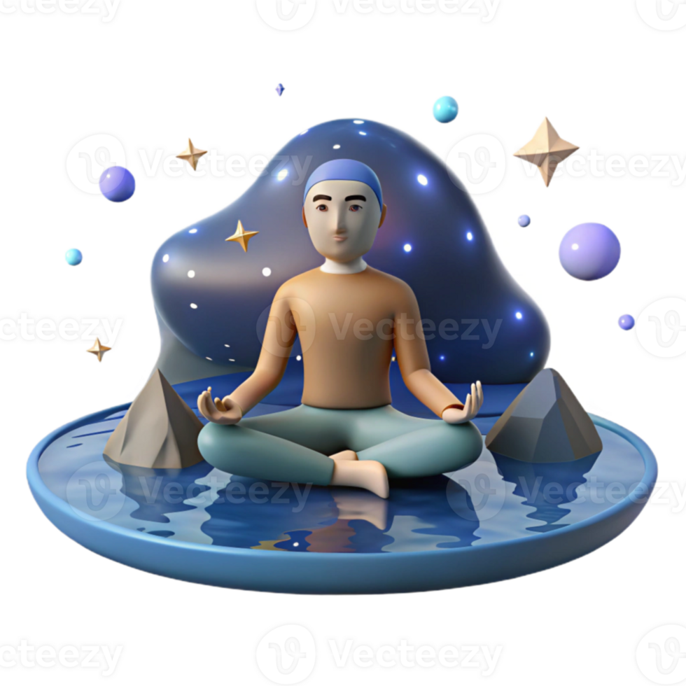 Mindfulness Meditation Serene 3D Render of Peaceful Pose png