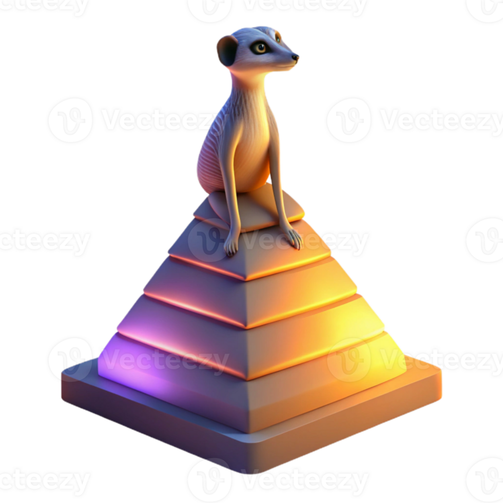 Meerkat on Pyramid 3D Render of Animal on Geometric Structure png