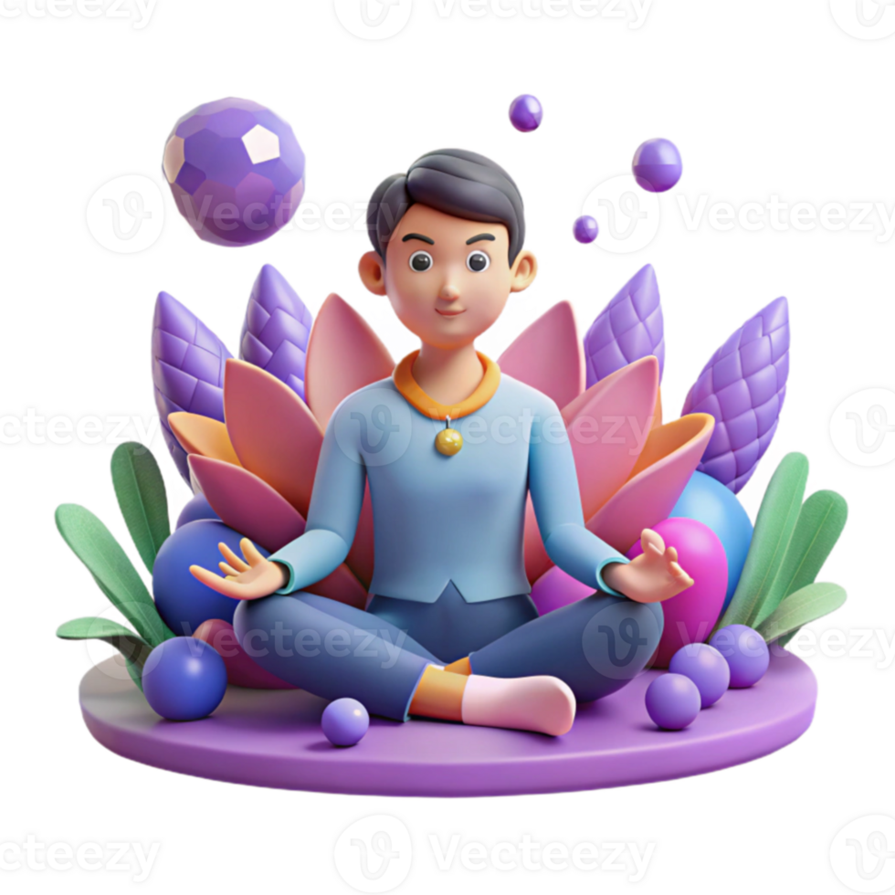 Mindfulness Meditation 3D Render of Peaceful Person png