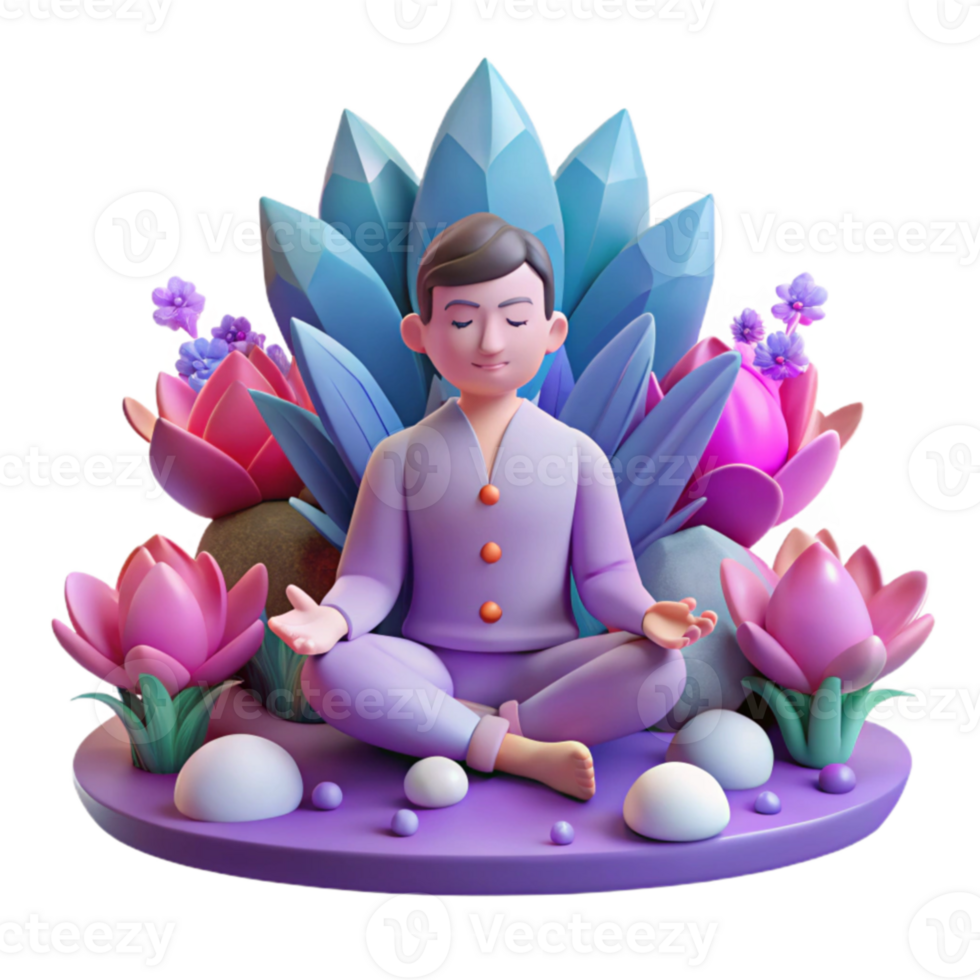 Mindfulness Meditation 3D Render of Peaceful Pose in Serene Garden png