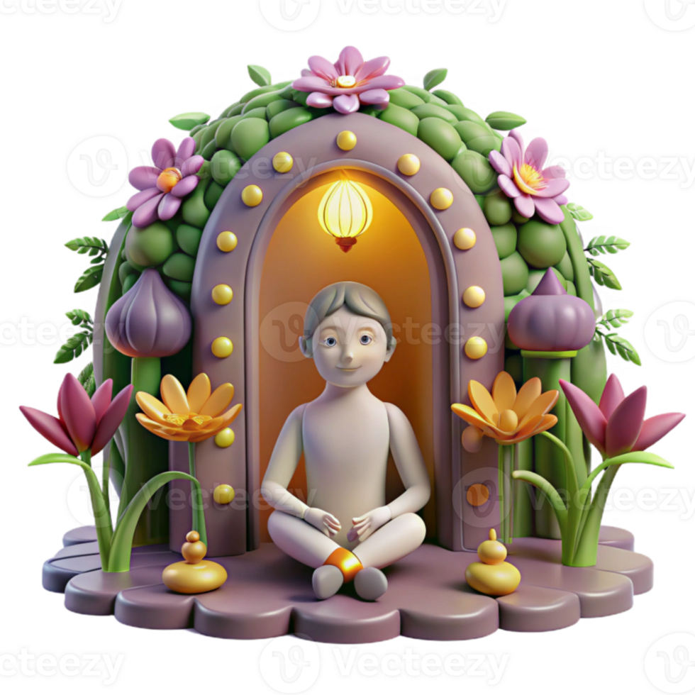 Serene Child in a Floral Sanctuary 3D Render png