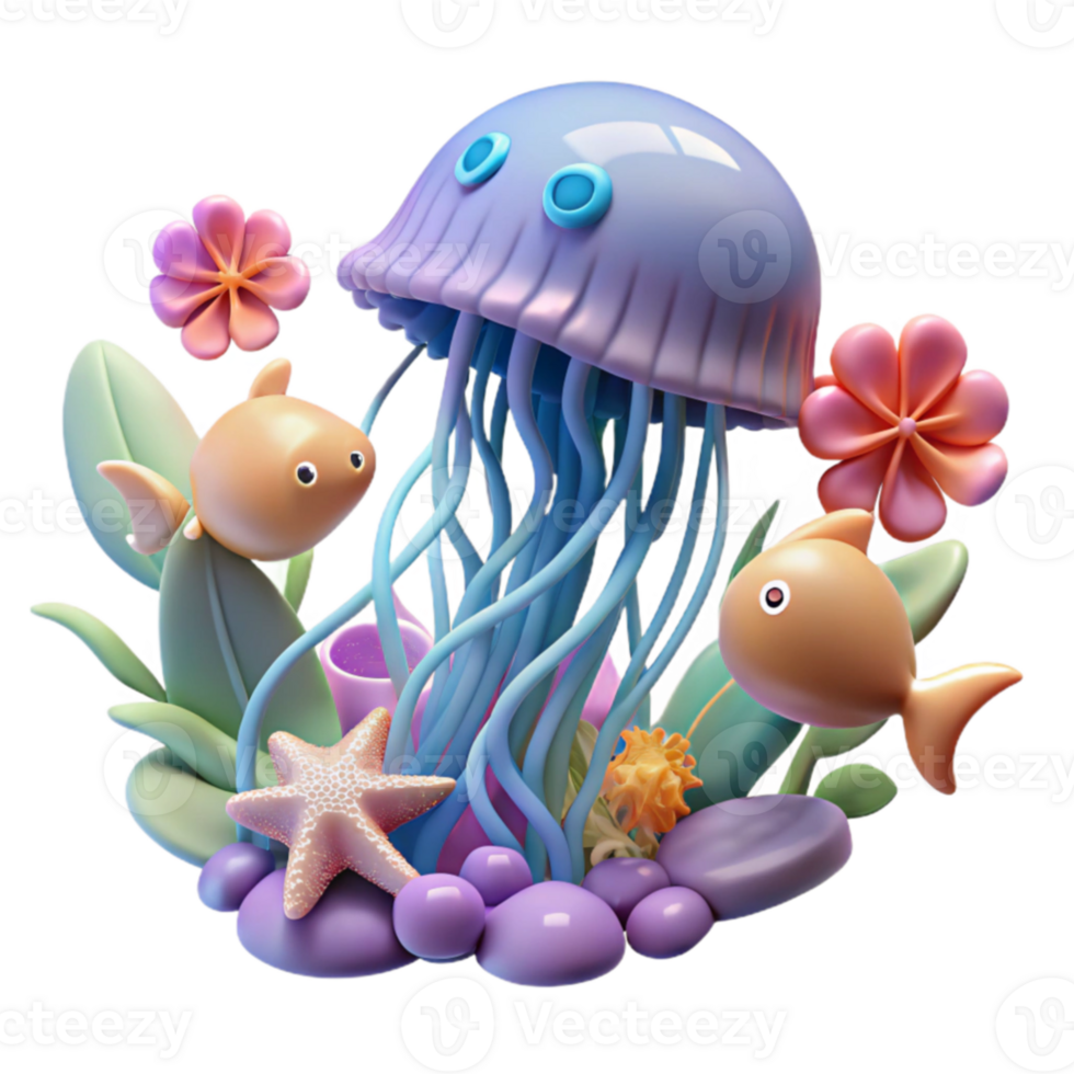 Undersea Jellyfish Paradise 3D Render of Ocean Life png