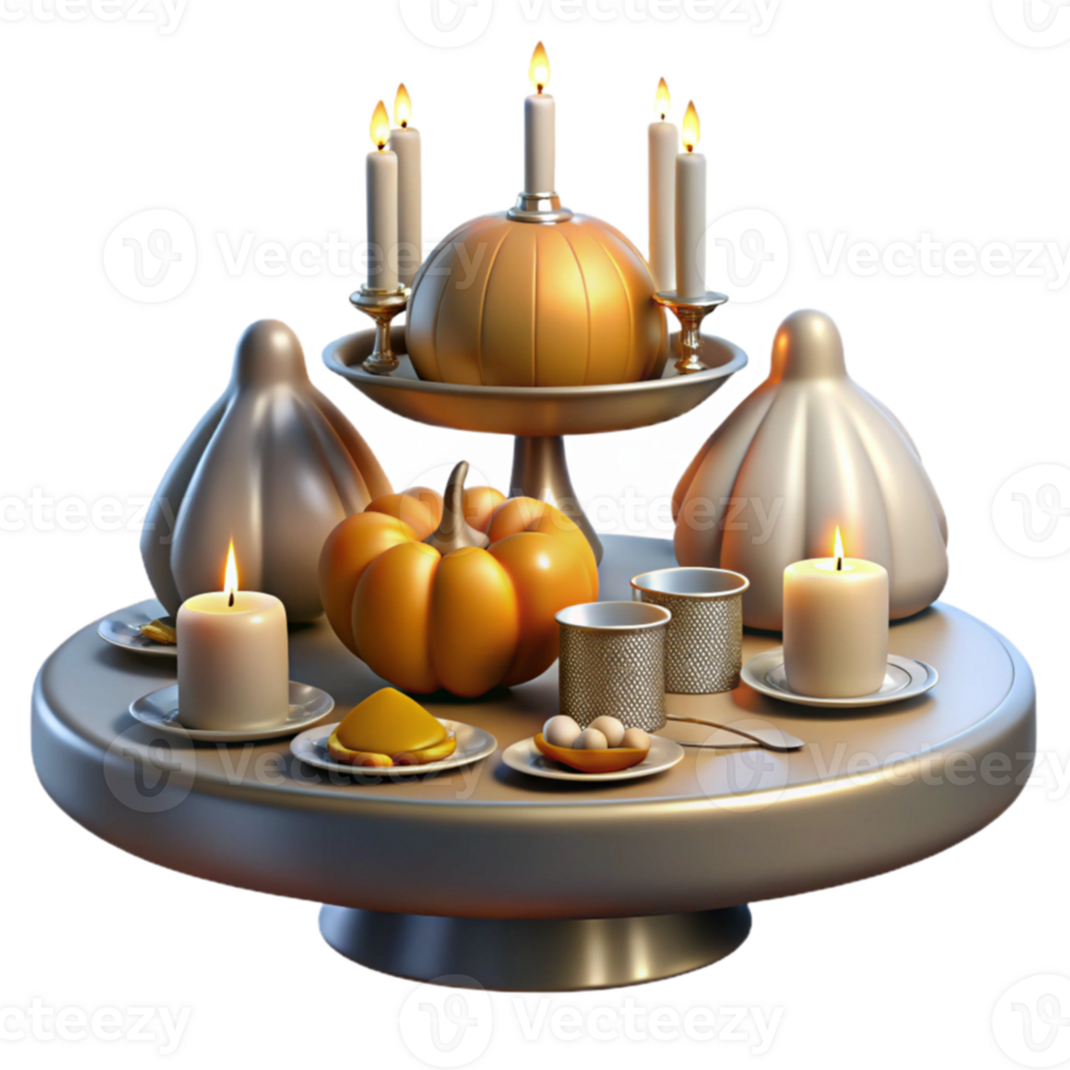 Autumn Harvest Table Pumpkins, Candles, and Fall Decor png