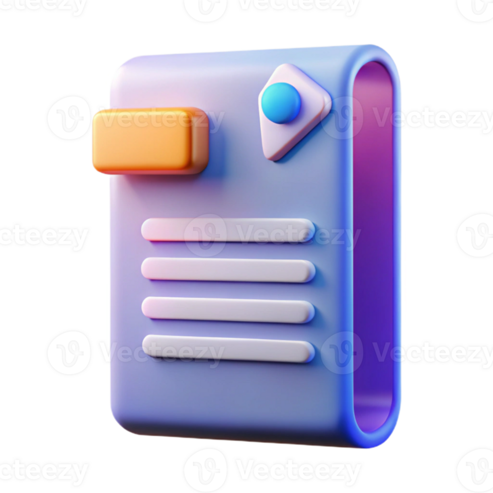 3D Document Icon Colorful UI Element for App Design png