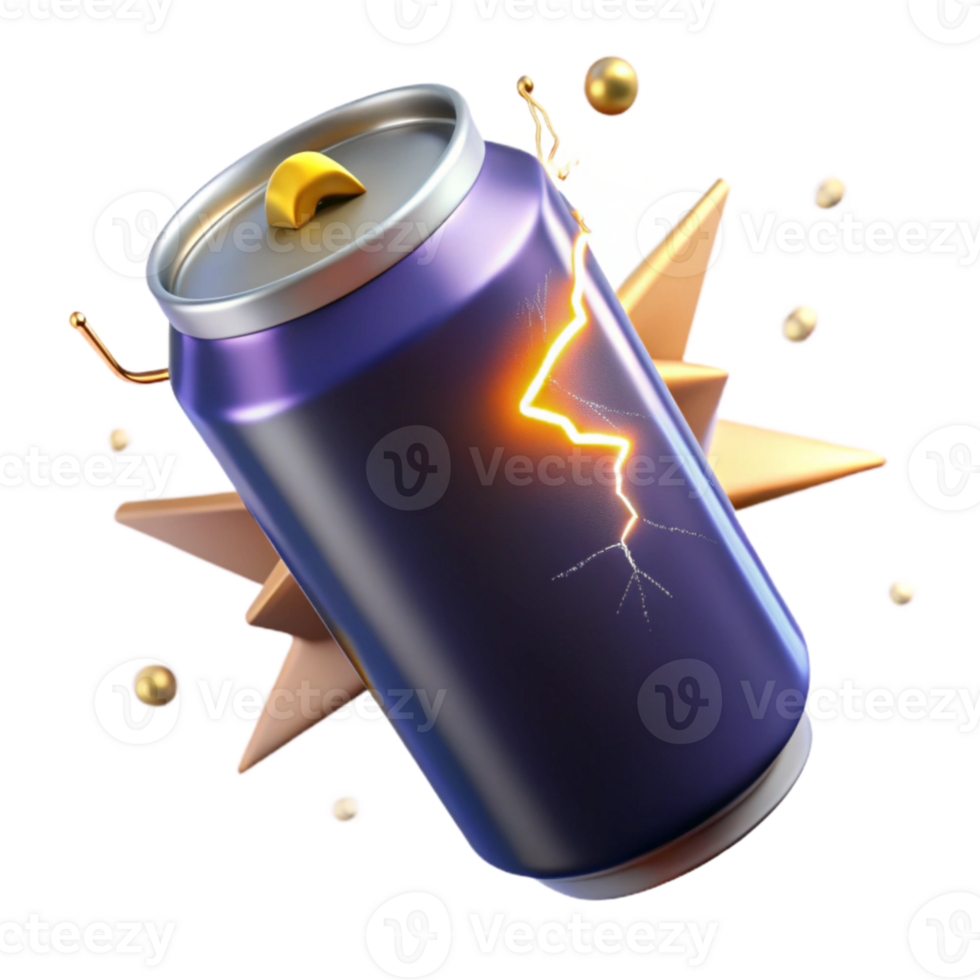 Electric Energy Drink Can 3D Render of Exploding Beverage png
