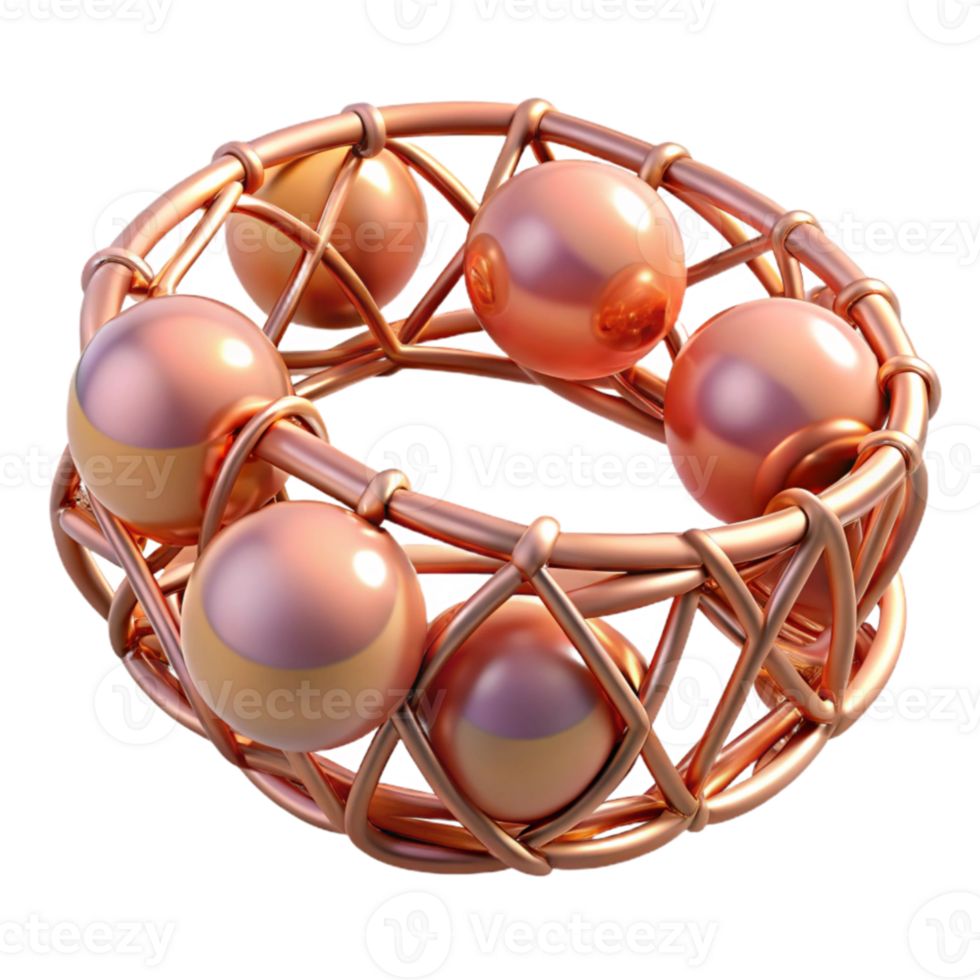 Copper Wire and Pearl Ring Modern Geometric Design png