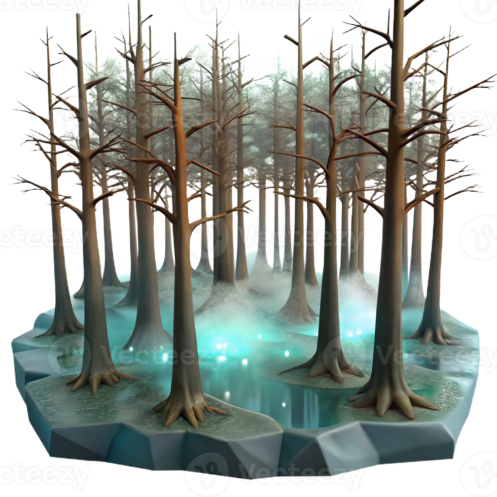 Enchanted Forest Mystical Trees, Glowing Pond, Winter Wonderland png