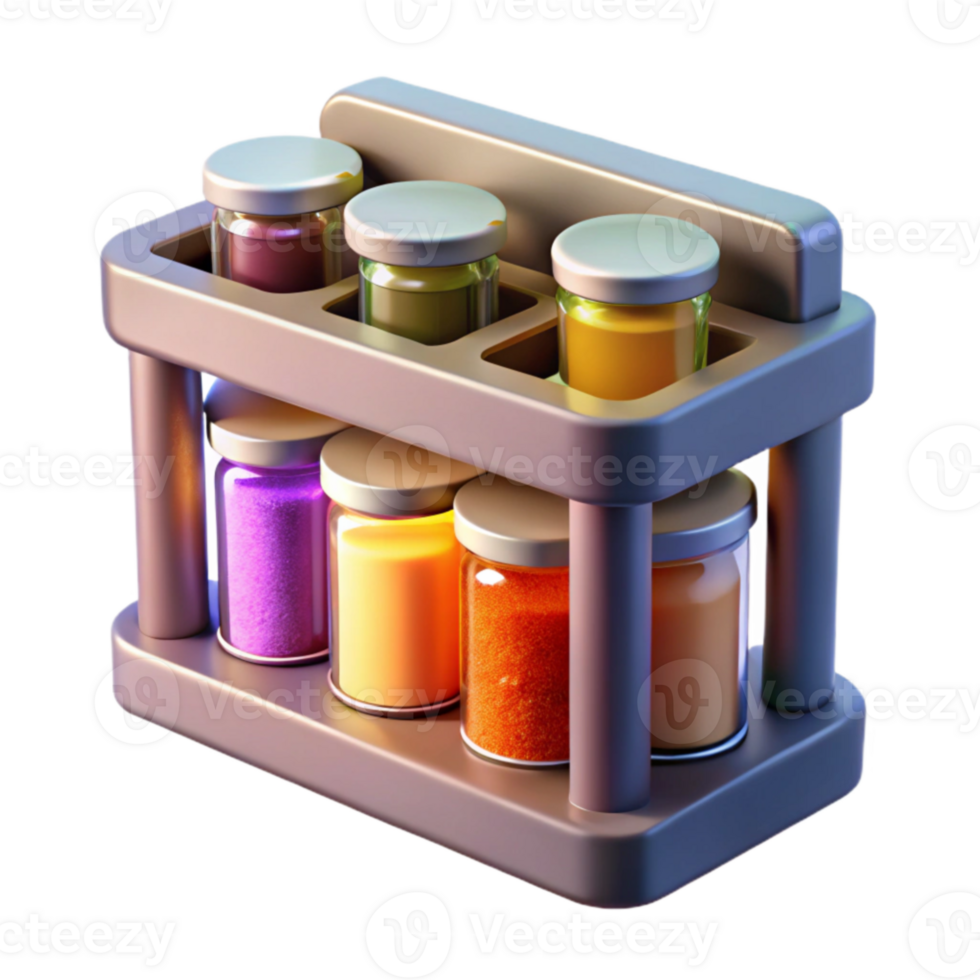 Spice Rack Organizer with Colorful Jars png