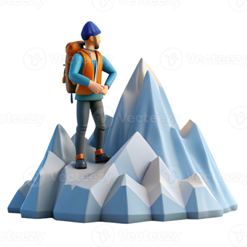 Climber Conquering Mountain Peak 3D Render png