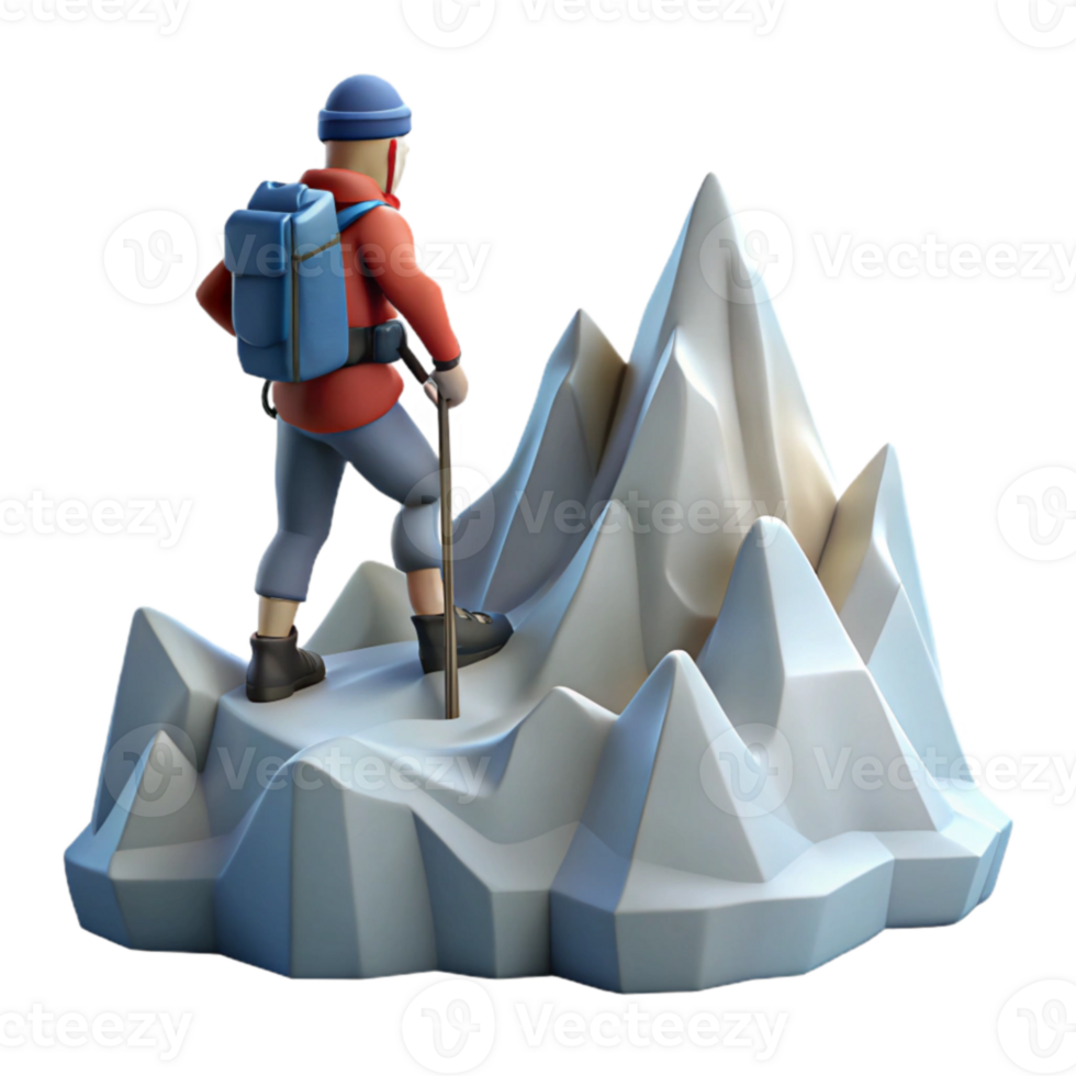 Climber Ascending Mountain Peak A 3D Render png