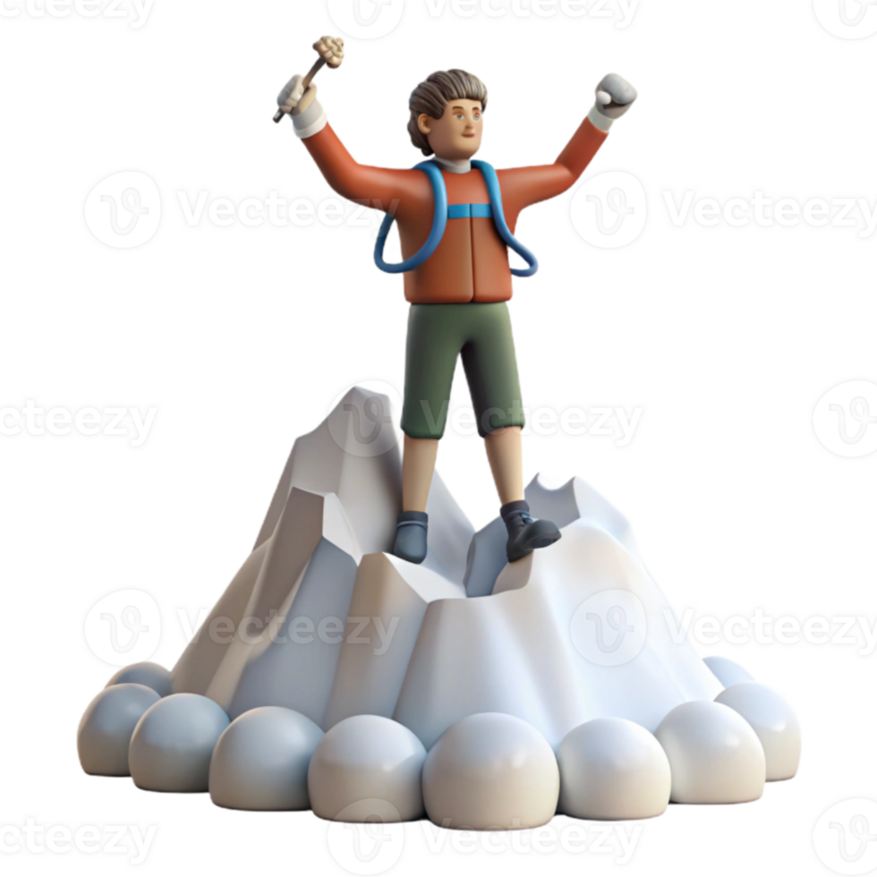 Climber Reaching Summit 3D Render of Mountaintop Success png