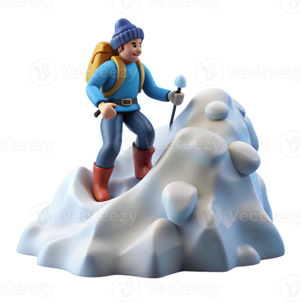 Climber Ascending Snowy Peak 3D Render png