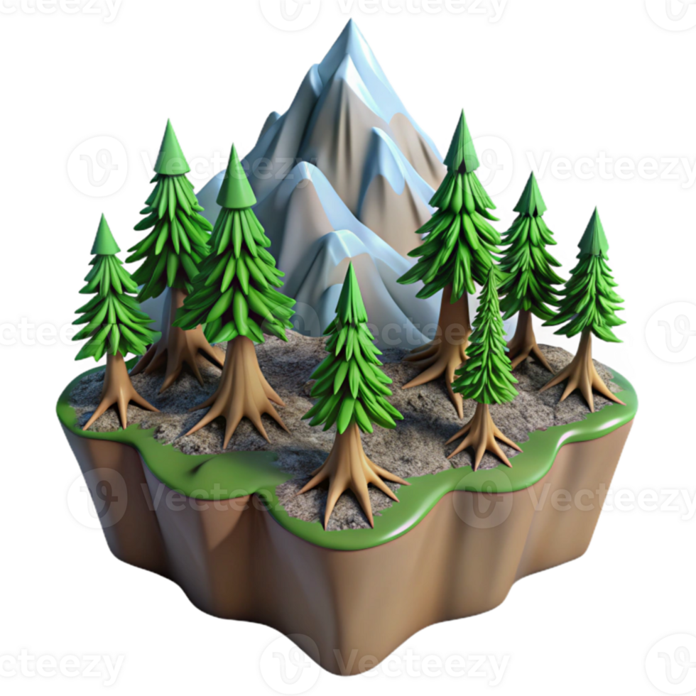 Mountaintop Evergreen Forest 3D Render png