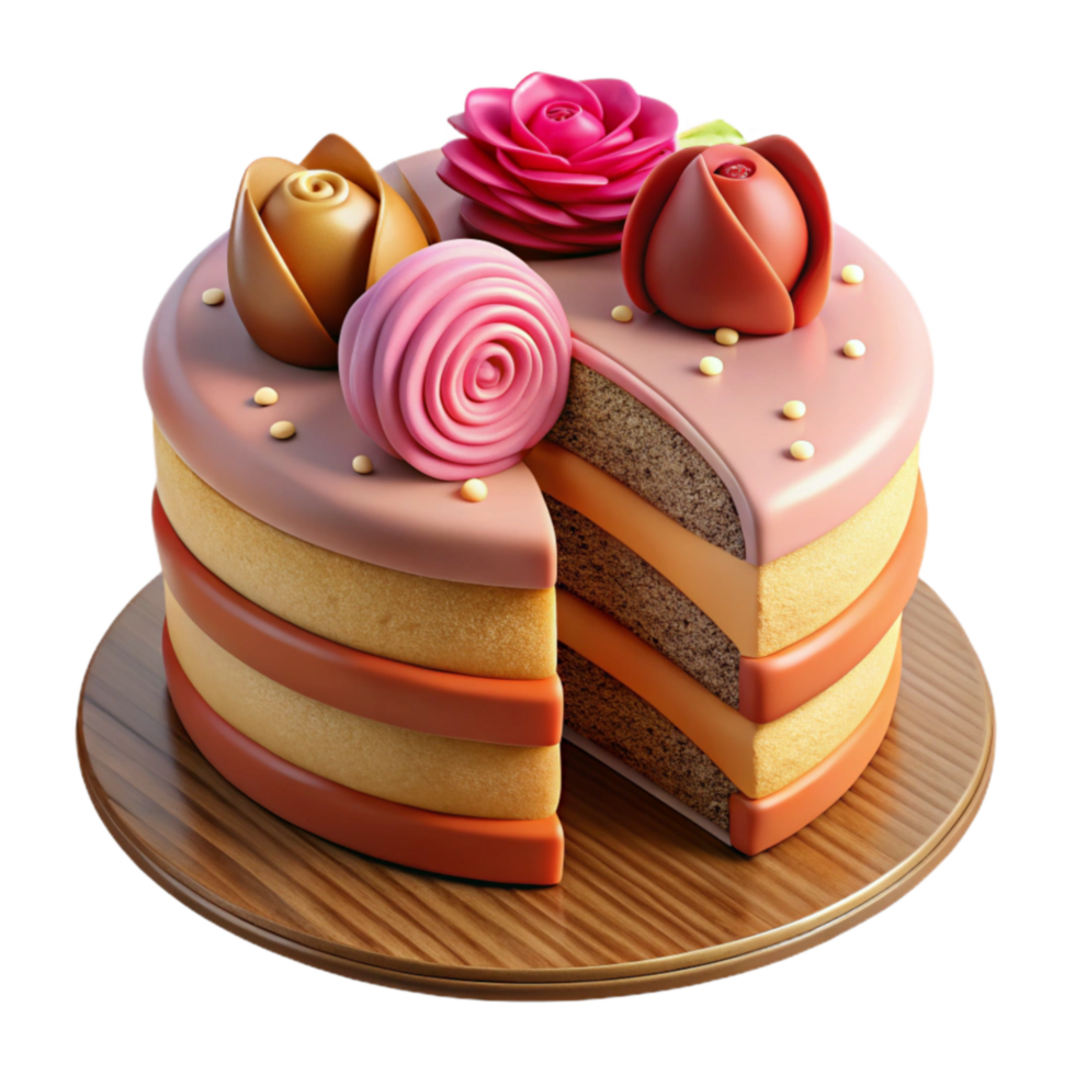 Layered Cake with Flower Decorations Delicious Sweet Treat png